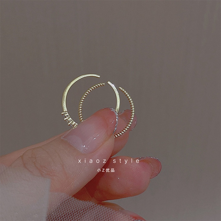 Set 2 Nhẫn Đính Đá Zircon Hình Trái Tim Có Thể Điều Chỉnh Phong Cách Hàn Quốc