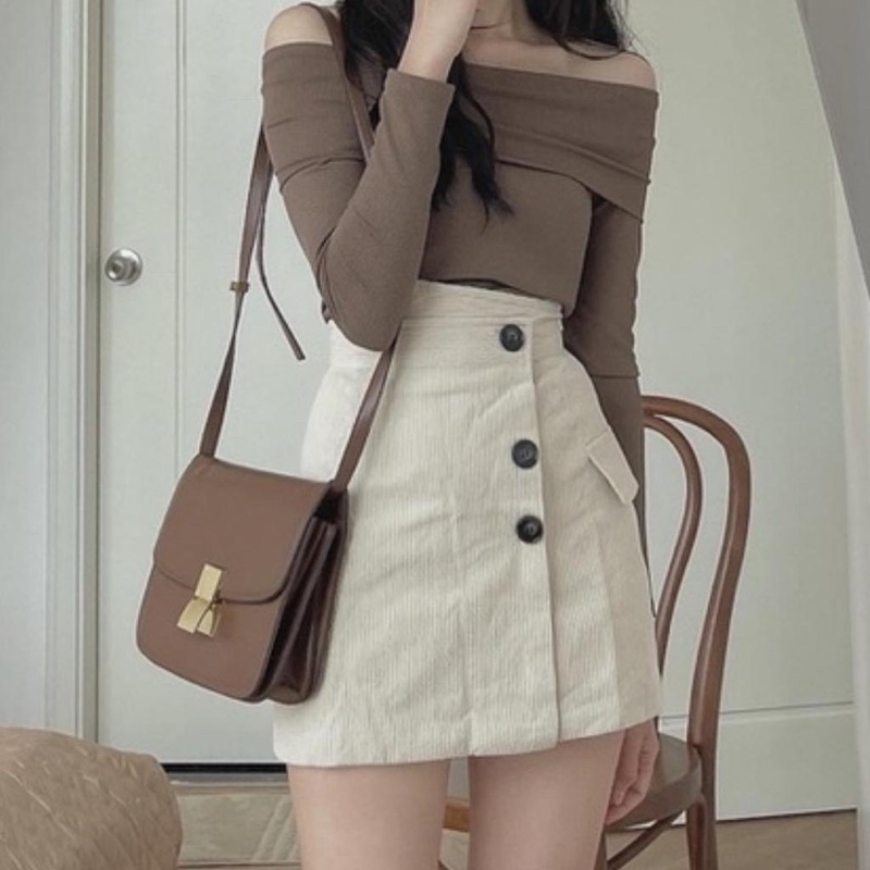 Chân Váy Nhung Tăm Chữ A Cạp Chéo Cao Cấp