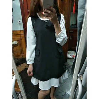 Váy bầu đen phối trắng thanh lịch