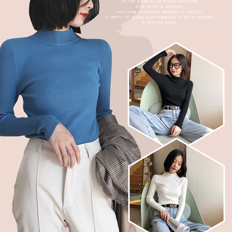 Áo Sweater Cổ Lọ Màu Xanh Bơ Phong Cách Retro Thời Trang Thu Đông