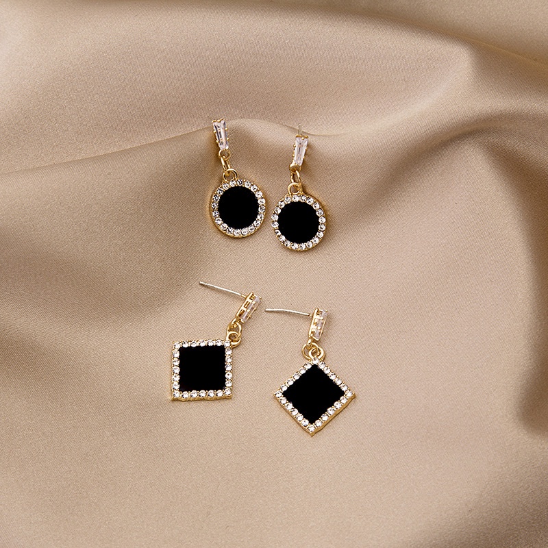 Bông tai mạ bạc 925 kiểu hình học siêu lấp lánh phong cách Hàn Quốc