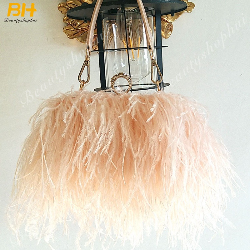 Túi Xách Lông Đà Điểu Dây Xích Đeo Vai Thời Trang Cho Nữ