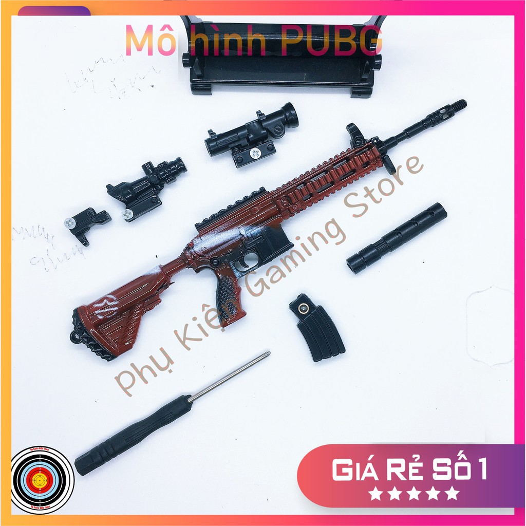 Mô hình súng pubg kim loại lắp ráp M416 skin Red Lifelong dài 20cm mô phỏng giống thật trong game