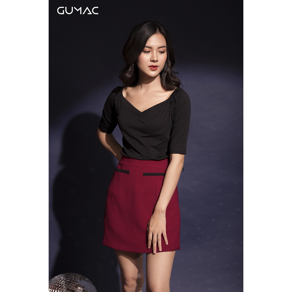 Chân váy nữ phối viền GUMAC màu đỏ đủ size, sang trọng CV12039 | BigBuy360 - bigbuy360.vn