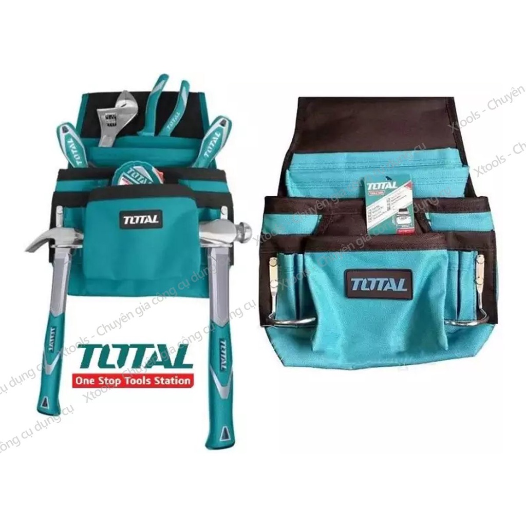 Túi đựng đồ nghề đeo hông TOTAL THT16P1011 32x28cm, giỏ đựng dụng cụ phụ kiện polyester 600D có khoá cài siêu bền chắc
