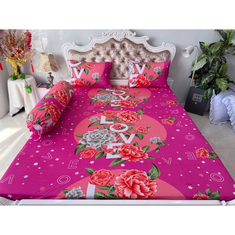 Bộ drap thun hàn quốc 4 món mát mịn, mẫu chữ LOVE siêu đẹp
