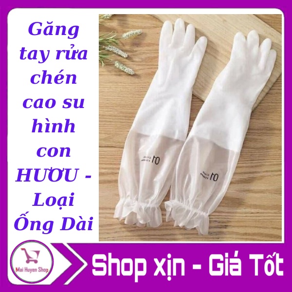 Găng tay rửa chén cao su hình con HƯƠU - Loại Ống Dài có thun chông trượt