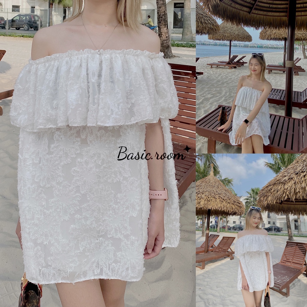 Áo trễ vai tay bồng siêu xinh hàng cao cấp tơ hoa, áo hở vai thiết kế nữ phối vạt bèo Basic.room-Hàng chất lượng cao | BigBuy360 - bigbuy360.vn