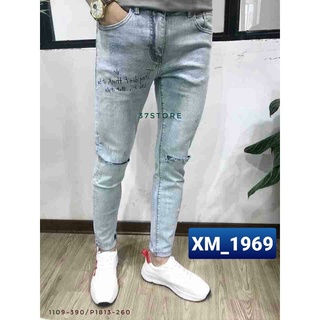 Quần jean nam rách gối 1 bên wash kiểu 1969