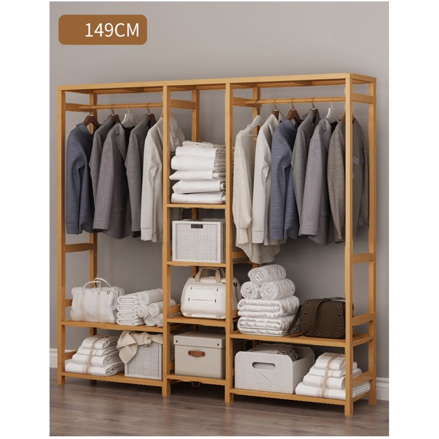 Tủ quần áo trống khung tre mẫu lớn 149x30x165 treo quần áo gia đình