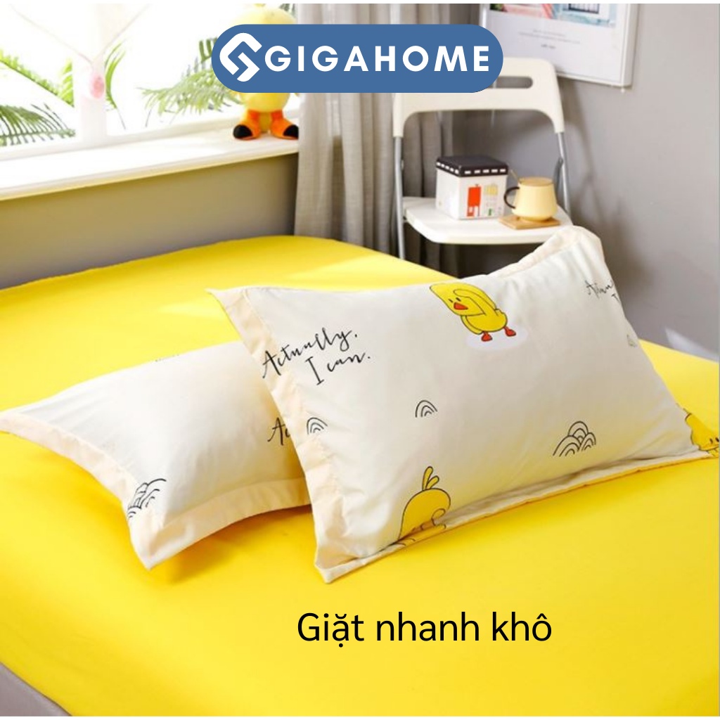 Bộ Chăn Ga Gối 4 Món Hoạt Tiết Vịt, Dứa GIGAHOME Chất Liêu Cotton Thấm Hút Tốt 8129