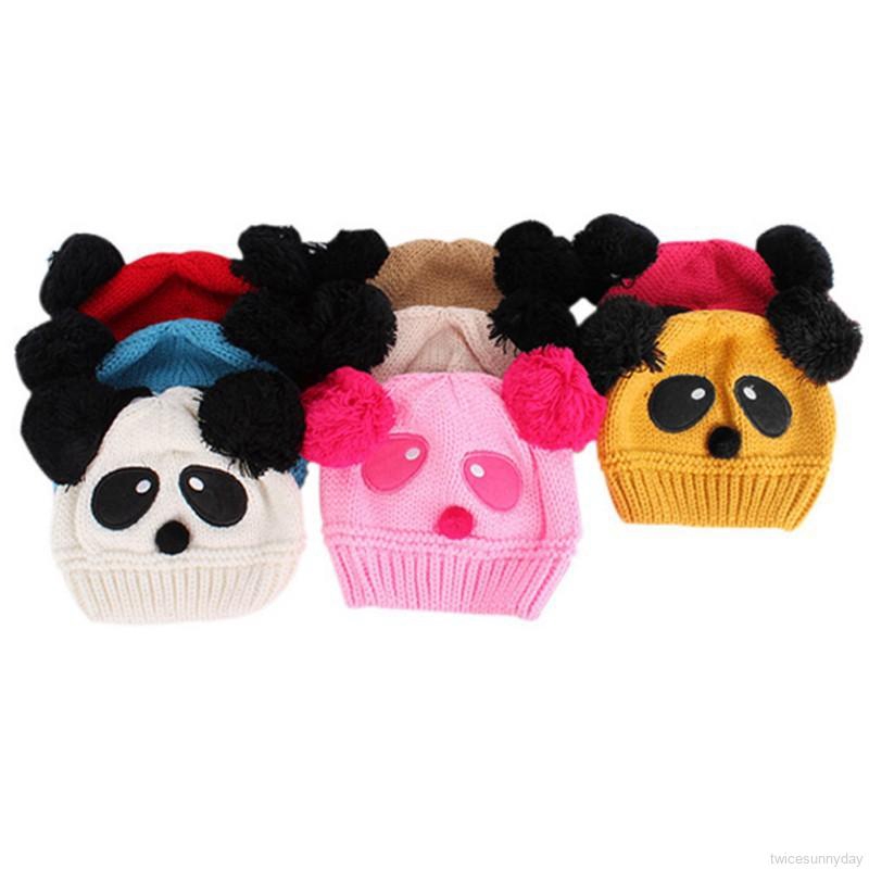 Nón len ấm áp hình gấu trúc xinh xắn dành cho bé gái từ 1-8 tuổi