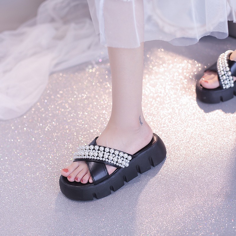 (S145) Dép nữ quai chéo ngọc đế bánh mì 5 phân hàng QC (Mã 7069)