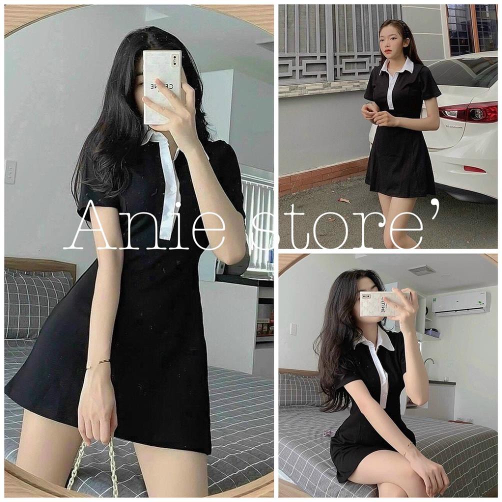 Váy body, Đầm Polo Nữ Đen Dáng Ôm, Váy Nữ Cổ Phối Chất Borip Dáng ngắn | BigBuy360 - bigbuy360.vn