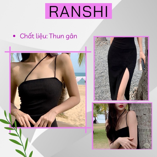 [HÀNG LOẠI 1] Đầm Hai Dây Xẻ Tà RANSHI Sang Trọng Váy Body Dự Tiệc Ôm Eo Dáng Midi Siêu Xinh Chất Dày Dặn - RBD014