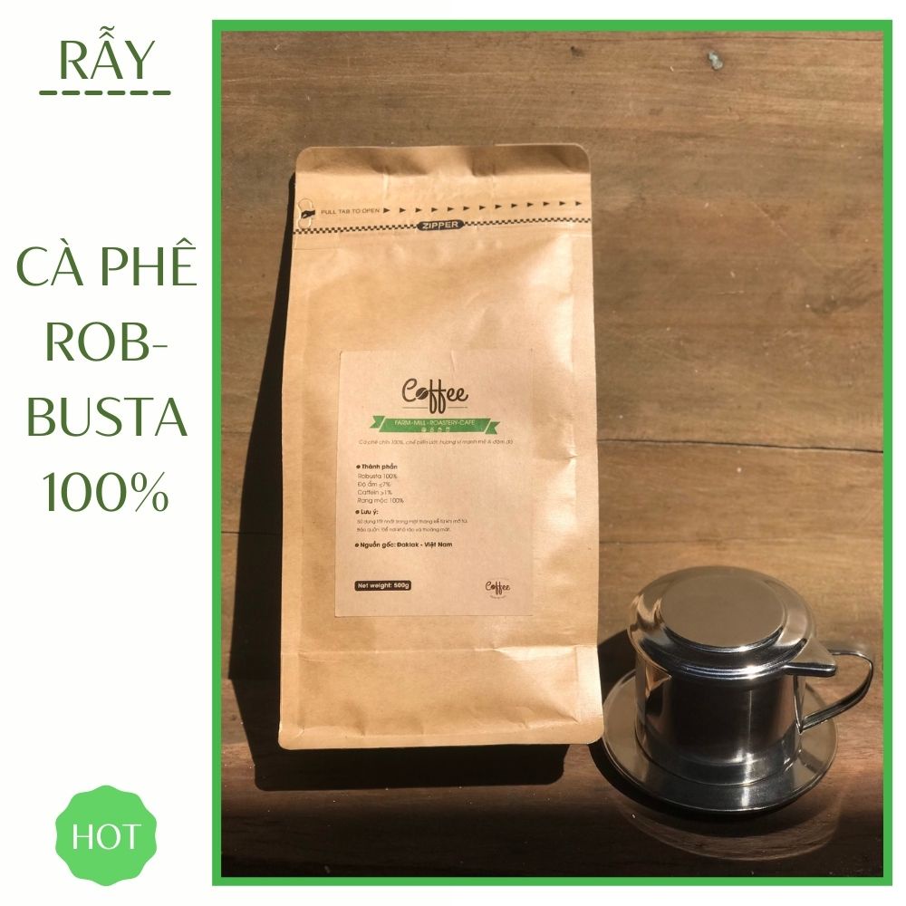 [500gram] Cà phê Robusta Rẫy cao cấp từ hạt cafe chín 100%, đặc sản chế biến ướt, hậu vị ngọt