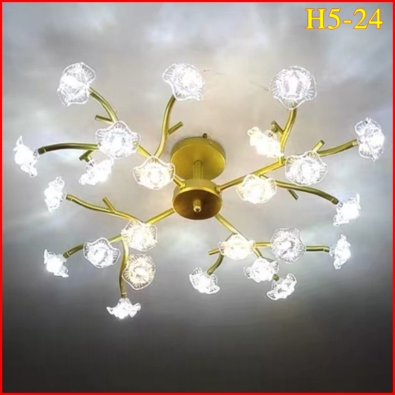 Đèn Chùm Hoa Pha Lê Hiện Đại Dendecor247 H5 Đèn Led 3 Màu Ánh Sáng_Có Kèm Bóng Led Chuyên Dụng_Bảo Hành 2 Năm [Ảnh Thật]