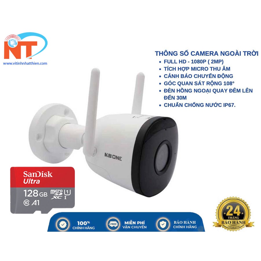 CAMERA IP WIFI KBONE KN-B21 (FULL HD 2MP, HỒNG NGOẠI 30M, TÍCH HỢP MIC, PHÁT HIỆN CHUYỂN ĐỘNG)