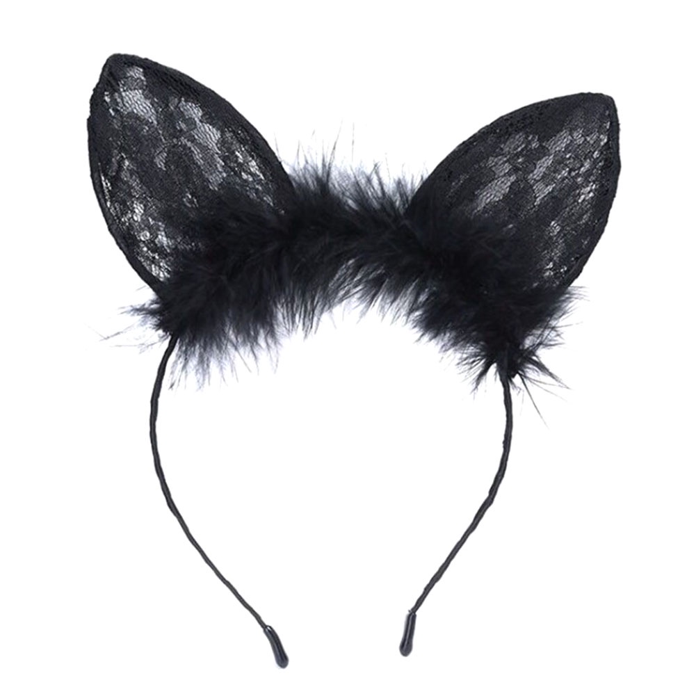 YD Băng Đô Cài Tóc Hình Tai Mèo Bằng Ren Màu Đen Đáng Yêu Cho Nữ