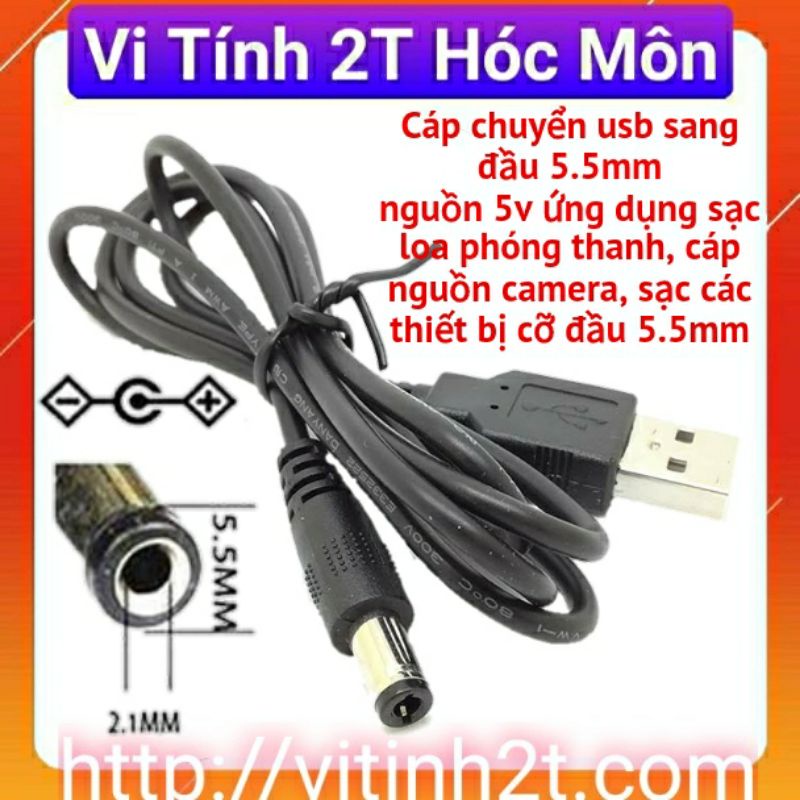 cáp chuyển đổi usb sang 5.5mm nguồn 5v, Cáp kết nối USB sang nguồn DC 5V 5.5*2.1mm