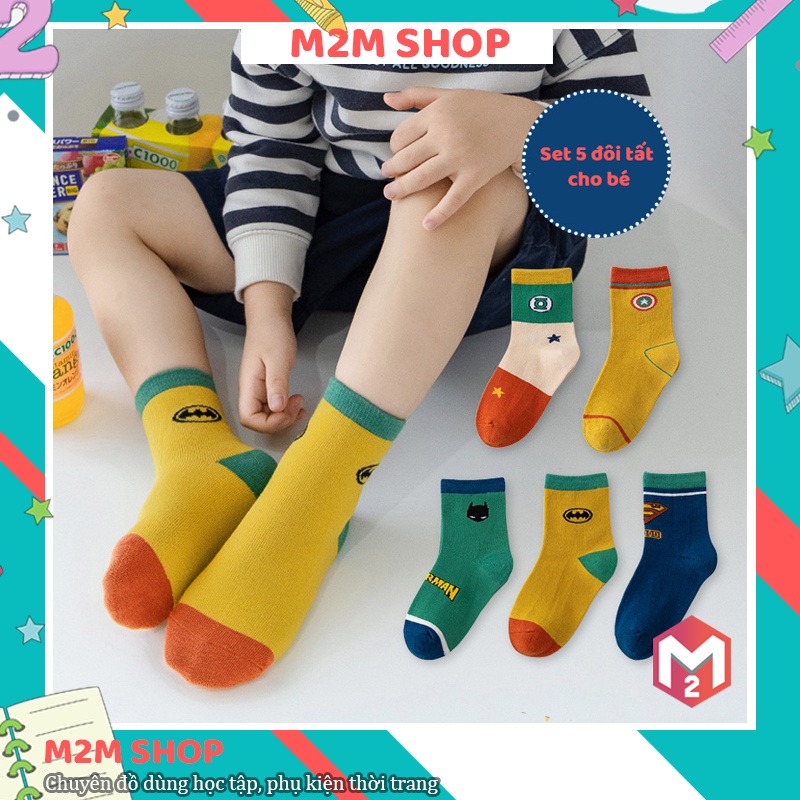 Set 5 đôi tất vớ thu đông cho bé từ 1 đến 12 tuổi cotton mềm mịn chất lượng cao