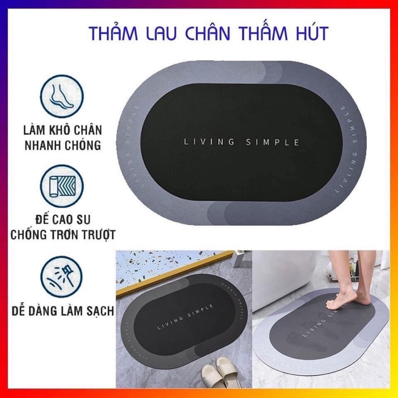 Thảm lau chân siêu thấm hút - thảm chân silicon chống trơn trượt 60cm x 40cm