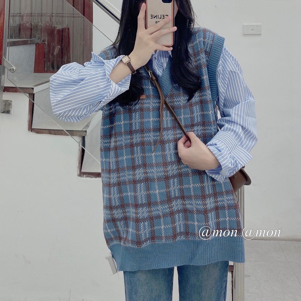 210698 Áo gile len nữ - áo len nữ, áo gile cổ V thời trang ulzzang chất len dày dặn freesize (không kèm áo sơ mi) | BigBuy360 - bigbuy360.vn