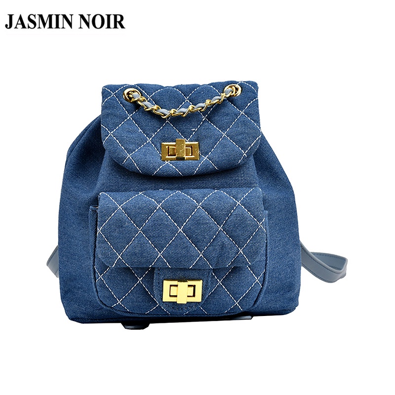 Ba Lô JASMIN NOIR Denim Họa Tiết Ca Rô Đơn Giản Thời Trang Dành Cho Nữ