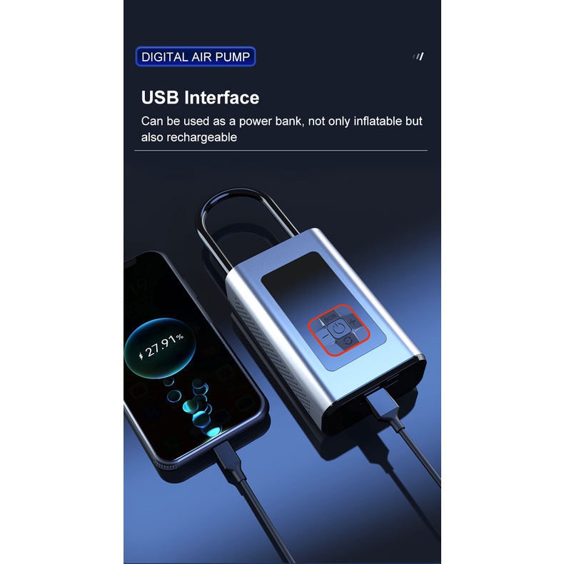 Máy Bơm Lốp Xe Hơi/Xe Máy/Tàu Thuyền Điện Tử Mini Không Dây 140PSI