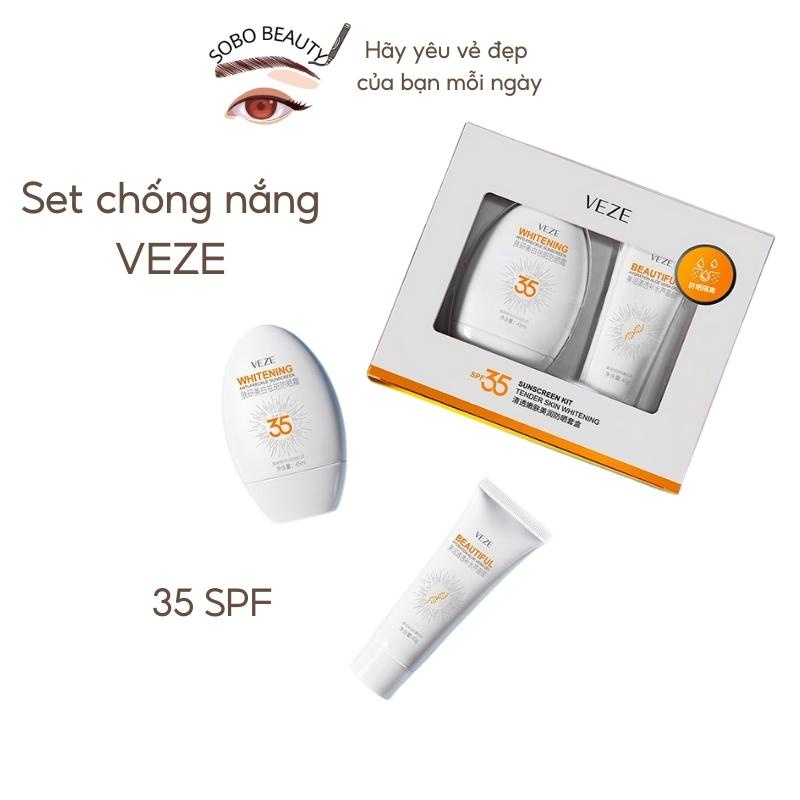 Bộ kem chống nắng cơ thể kiêm dưỡng ẩm cho da Veze 35x bảo vệ da với SPF 35+ PA++++ giúp da sáng hơn gấp 2X 40g dưỡng ẩm