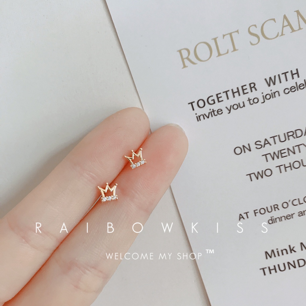 Bông tai mạ bạc 925 nhiều kiểu dáng mini tinh tế đính đá zircon vàng 24k