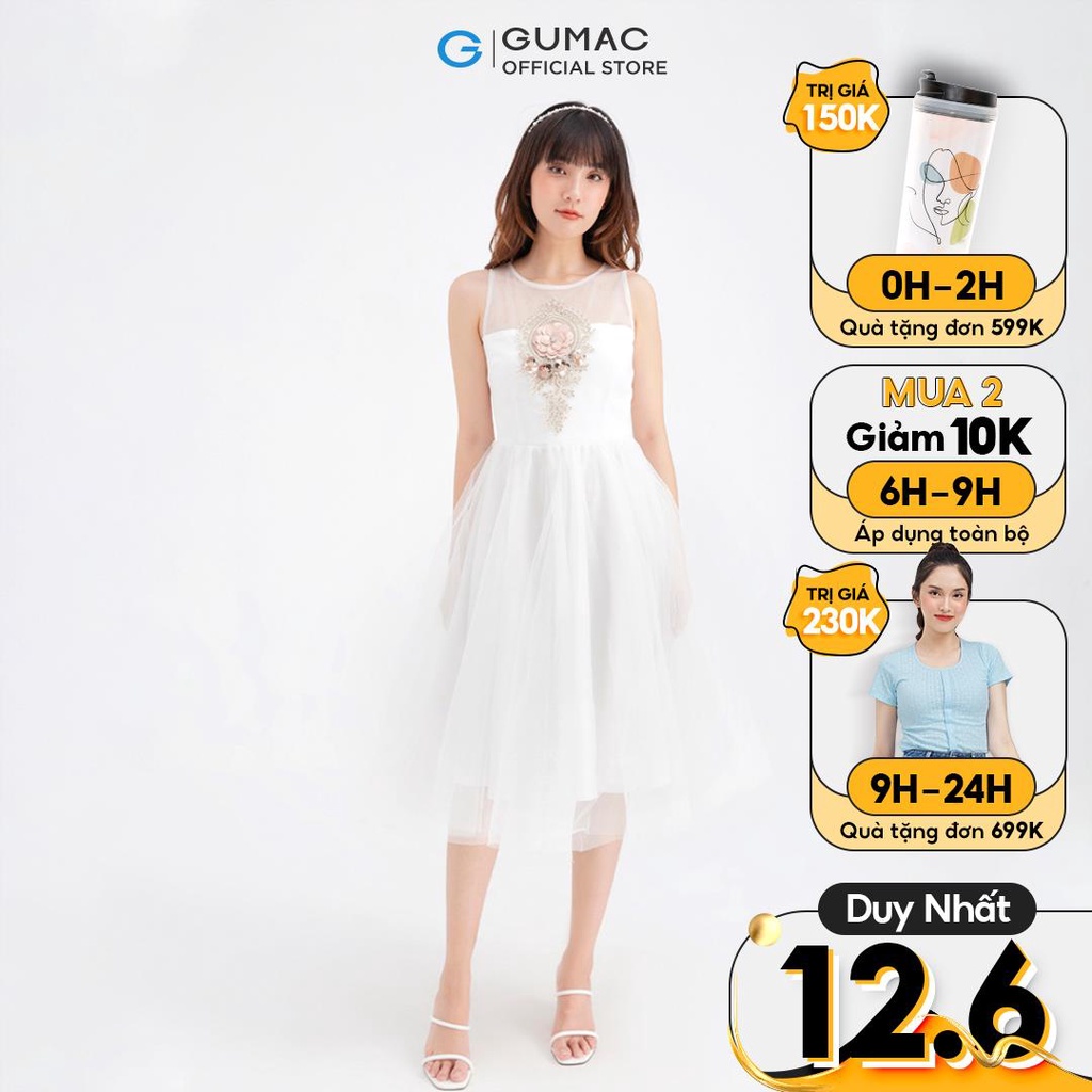 [Mã WABRGUM giảm 10% tối đa 30K đơn 99K] Đầm lưới xòe sát nách GUMAC DB644