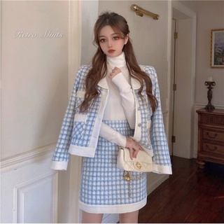 Set áo khoác tay dài + chân váy thời trang Hàn Quốc cho nữ 2021