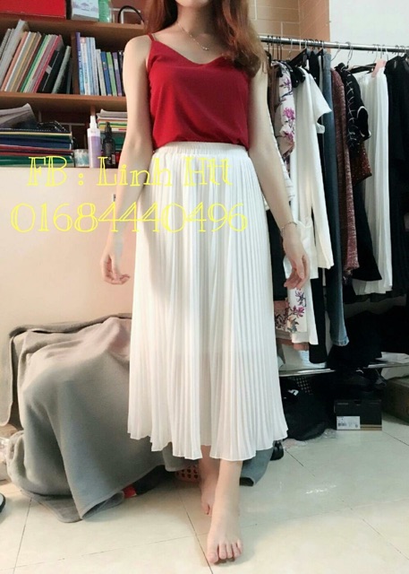 Chân váy voan dài dập ly TRẮNG ( có sỉ sll) | BigBuy360 - bigbuy360.vn