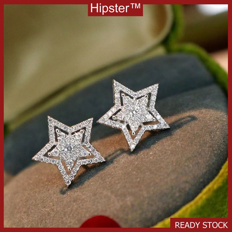 Đôi bông tai thời trang hình ngôi sao năm cánh khảm đá sang trọng