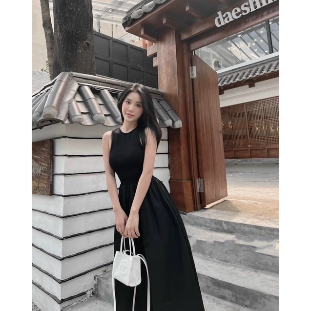 Váy Ba Lỗ Len Tăm Phối Thô Dáng Dài-Tôn Dáng