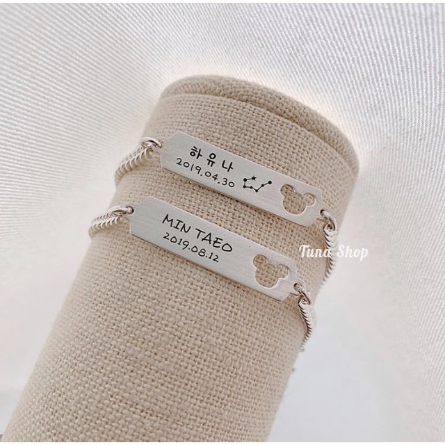 Vòng tay bạc em bé hàng thiết kế, Lắc bạc cho bé được khắc chữ theo yêu cầu  TUNA SILVER Trang sức bạc