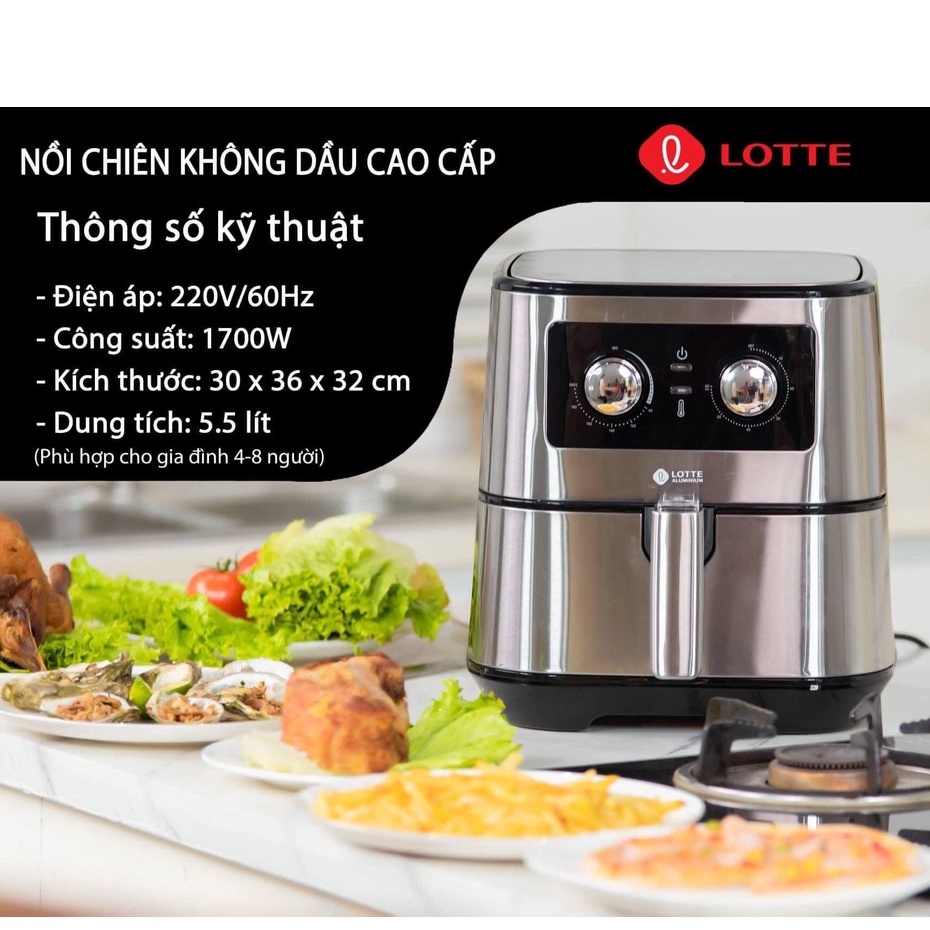 Nồi Chiên Không Dầu LOTTE 5,5lít LTS-AF5SM NHẬP KHẨU NGUYÊN CHIẾC MẪU MỚI. BẢO HÀNH 12 THÁNG