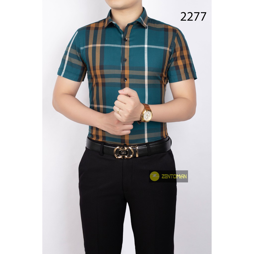 [HQFA88- mã giảm 20k] ZENTOMAN - Áo sơ mi nam ngắn tay họa tiết kẻ BBR công sở mềm mịn thoáng mát form rộng size 2XL | BigBuy360 - bigbuy360.vn