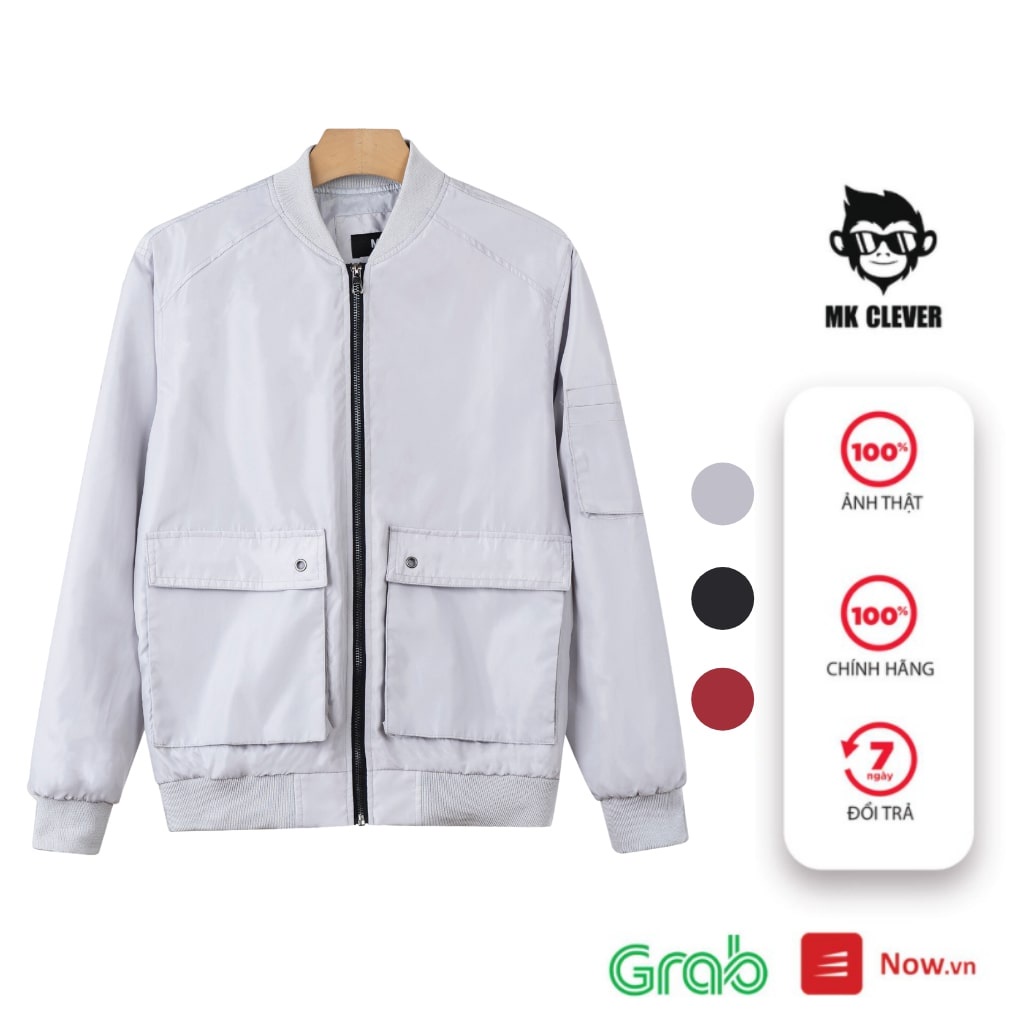 Áo khoác nam bomber vải gió form hàn quốc 3 màu đen, ghi, đỏ - MK CLEVER - Hàng mới về