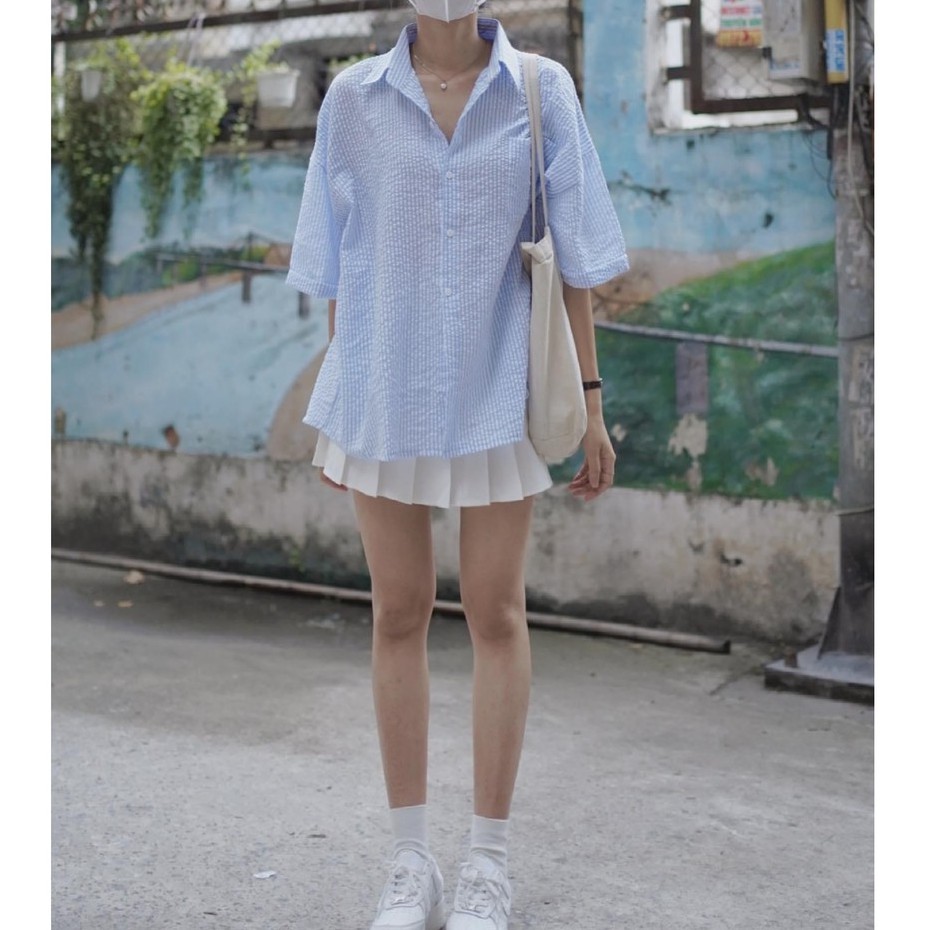 [AMANDA] Sơ mi kẻ sọc chất xốp mặc hè siêu mát. Sơ mi nữ kẻ sọc 3 màu hothit