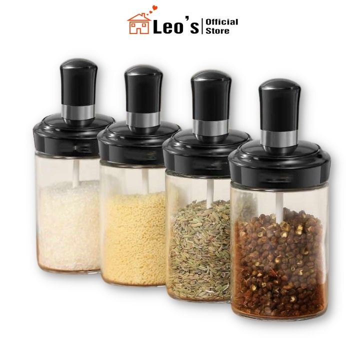 Lọ đựng gia vị thủy tinh có thìa, Hũ đựng gia vị kèm muỗng cao cấp Leo’s Official