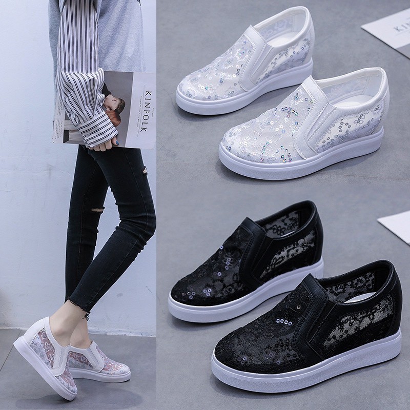 XẢ KHO (S99) Giầy nữ lưới kim tuyến độn đế 6 phân (mã 809)