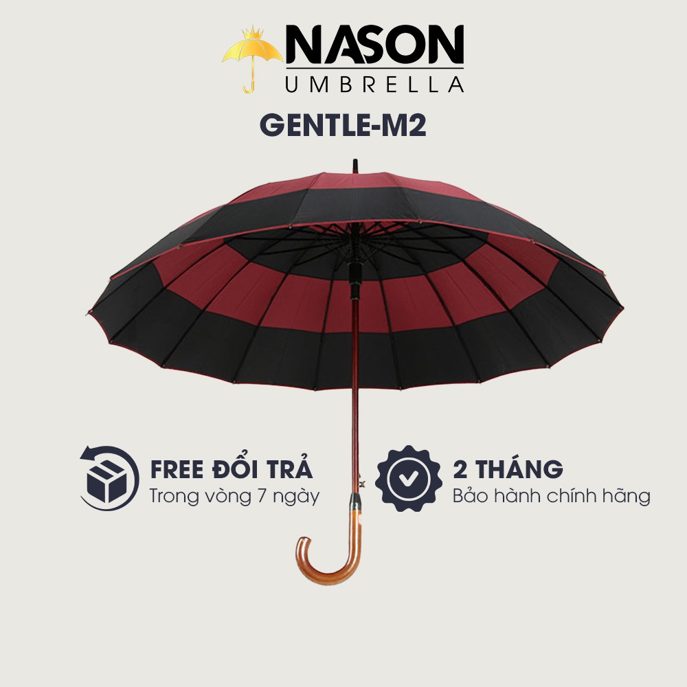 Ô thẳng lịch lãm Nason Umbrella Gentle-M2 16 nan tay cầm gỗ dạng móc câu Vải siêu chống thấm nước