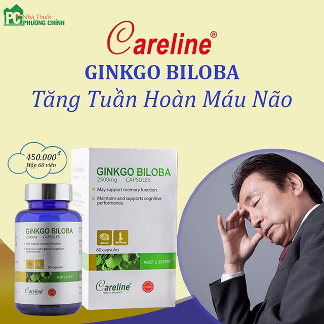 Viên Uống Bổ Não Ginkgo Biloba CareLine Của Úc - Tăng Cường Tuần Hoàn Não, Giảm Hoa Mắt Chóng Mặt, Đau Đầu 2500mg