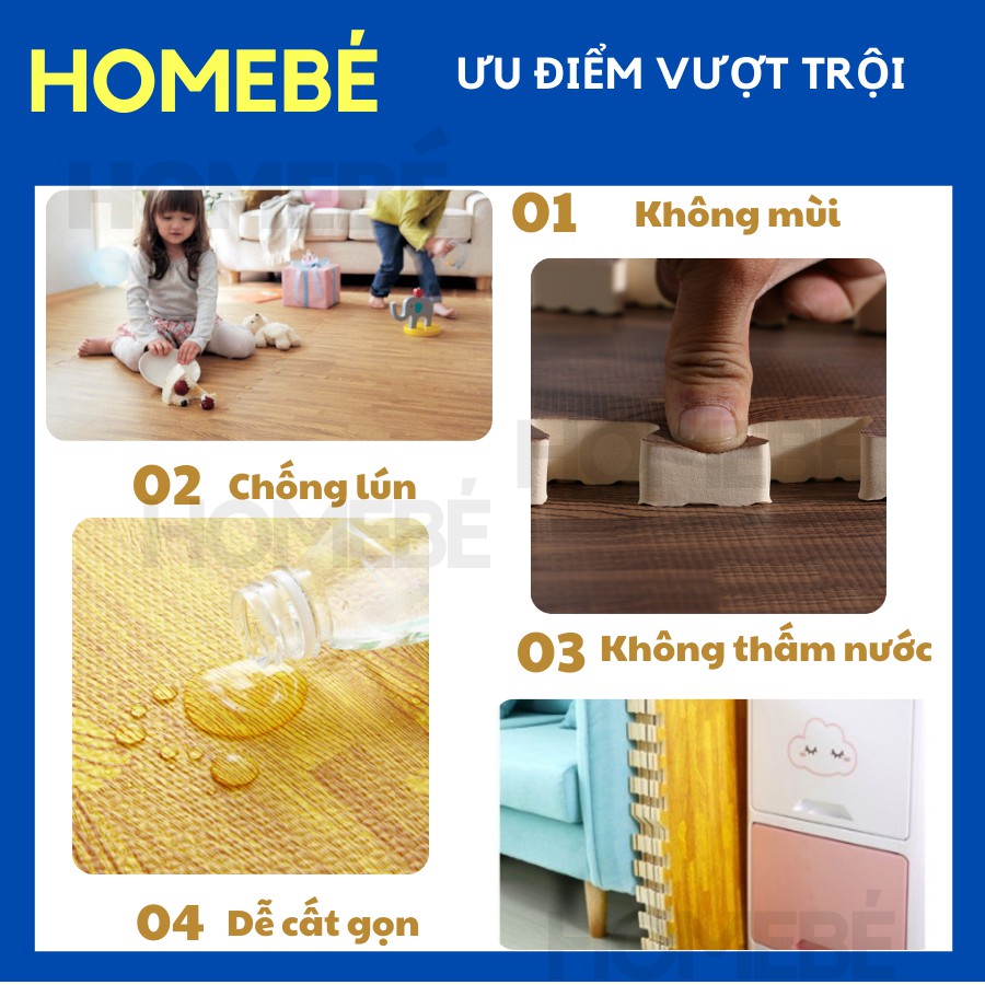 Thảm Xốp Ghép Vân Gỗ Trải Sàn Không Mùi 60x60cm