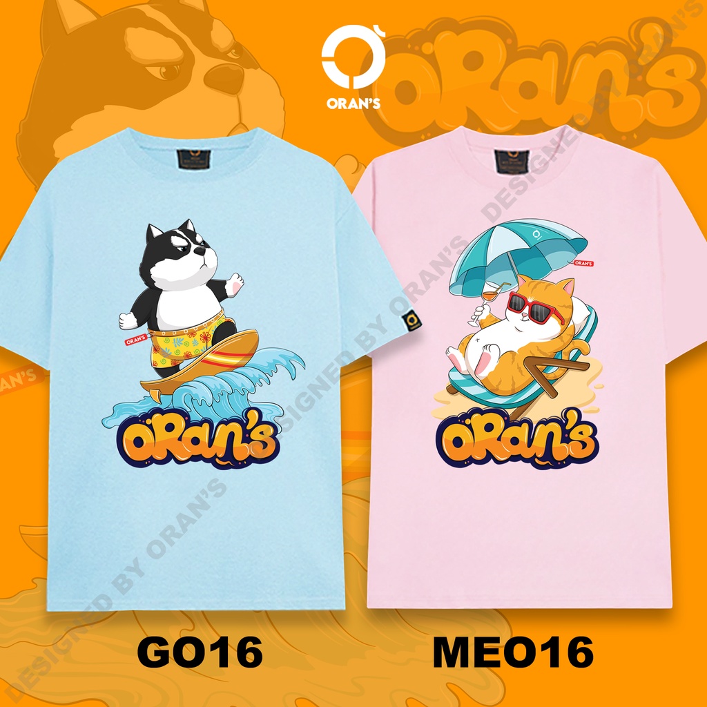 Áo gia đình đi biển in hình chó mèo đi biển Oversize chất COTTON 4C FULLBOX ORANS - ORAN'S Couple Tee 16 V1