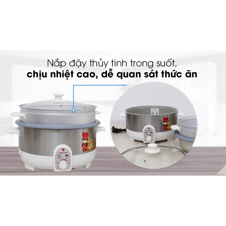 [Mã 154ELSALE2 giảm 7% đơn 300K] Nồi Lẩu Điện Có Xửng Happy Cook HCHP-350ST (3.5L) - Bao bì không đẹp