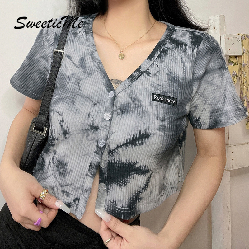 Áo Thun Nữ Ngắn Tay Cổ Chữ V In Hình Màu Mực Thời Trang 2021 | BigBuy360 - bigbuy360.vn