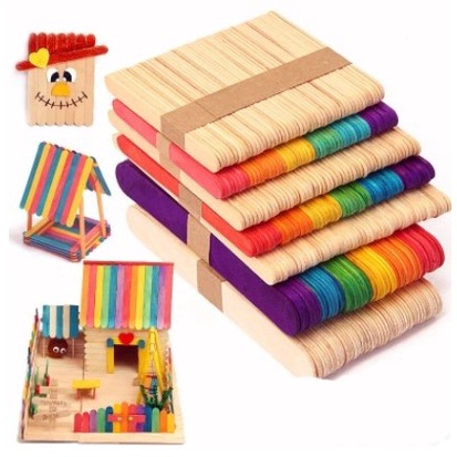 Que kem màu 14.5cm, 50 que, que kem gỗ màu 14.5cm, nguyên liệu làm handmade, sỉ dây thừng, sỉ thanh gỗ